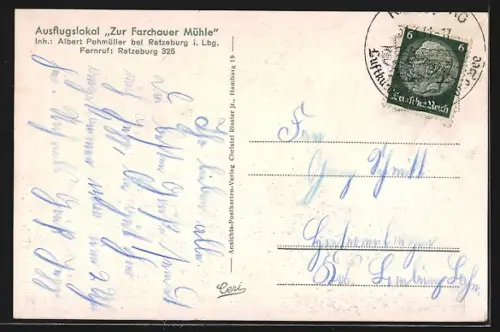 AK Ratzeburg i. Lbg., Ausflugslokal Zur Farchauer Mühle, Inh. Albert Pehmüller