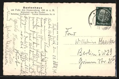 AK Bastenhaus /Pfälzerwald, Gasthaus von Ww. Fischer