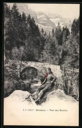 AK Champéry, Pont des Moulins, Paysanne