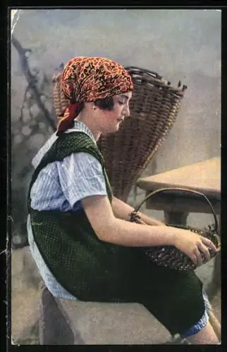 AK Costume Ticinese, Mädchen mit Körben