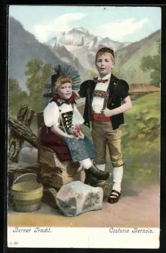 AK Schweiz, Kinder in Berner Tracht, Costume Bernois