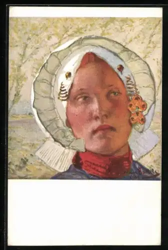 AK Junge Holländerin mit Haube