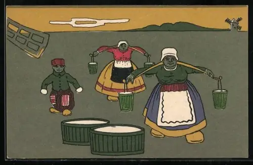 AK Niederländische Wasserträgerinnen mit Jungen