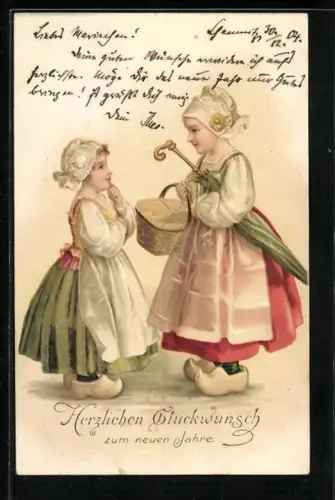 AK Zwei Mädchen in holländischer Tracht, Reklame für Teeschmidt von 1730