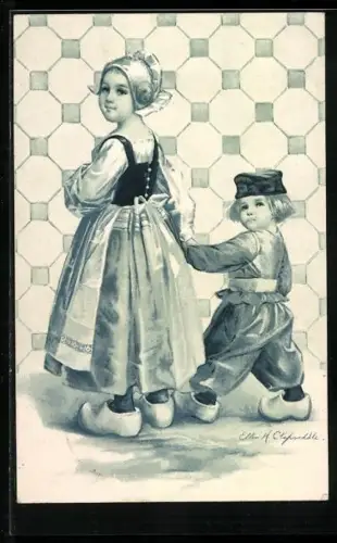Künstler-AK sign. E. H. Clapsaddle: Holländerin mit kleinem Jungen an der Hand