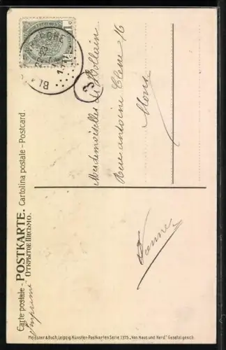 Künstler-AK Meissner & Buch (M&B) Nr. 1375: Von Haus und Herd, kleine Wäscherinnen