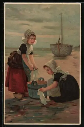 Künstler-AK Meissner & Buch (M&B) Nr. 1375: Von Haus und Herd, kleine Wäscherinnen