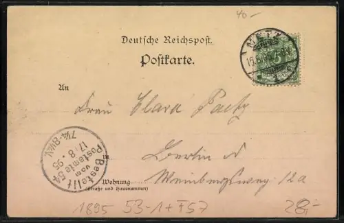 Vorläufer-Lithographie Metz, 1895, Zeughausstaden, Vinzentkirche mit Lyceum, Garnisonkirche