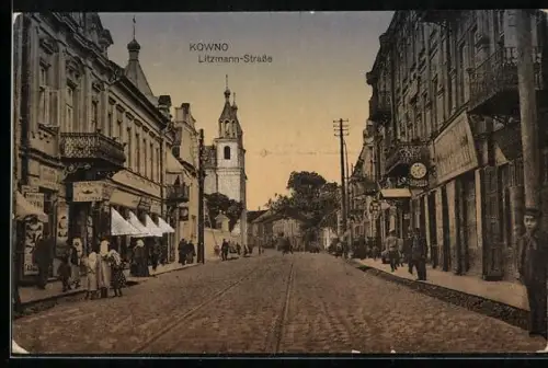 AK Kowno, Litzmann-Strasse mit Blick zur Kirche