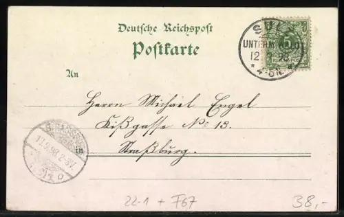 Lithographie Sulz u. Wald, Neue Synagoge, Kaiserliches Postamt, Schloss Binder, Denkmal gefallener Krieger