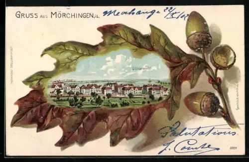 Lithographie Mörchingen, Offiziersviertel im Eichenblatt-Rahmen