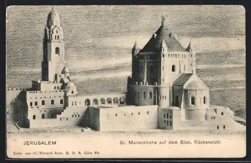 AK Jerusalem, St. Marienkirche auf dem Sion, Rückansicht