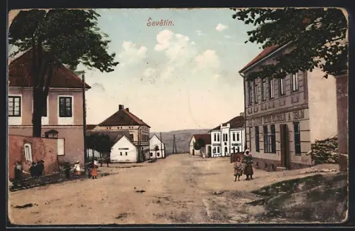 AK Sevetin, Ortsansicht mit Strassenblick