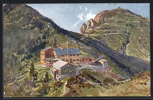 Künstler-AK Edward Harrison Compton: Herzogstand-Unterkunftshaus, Panorama