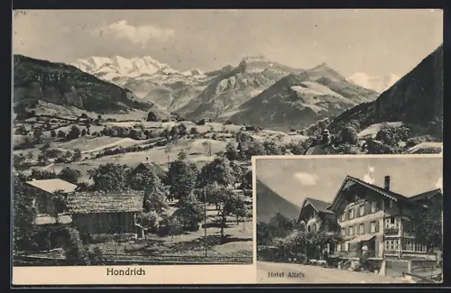 AK Hondrich, Hotel Altels, Ortsanicht mit Alpen