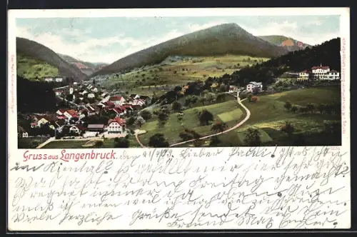 AK Langenbruck, Totalansicht mit Berglandschaft