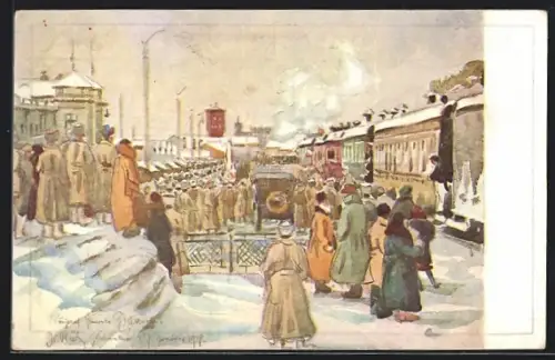 Künstler-AK Jekaterinbourg, l'Arrivée du Géneral Janin