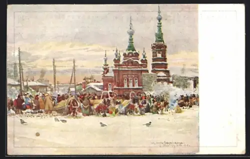 Künstler-AK Jekaterinburg, Blick auf den Marktplatz