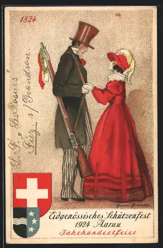 AK Aarau, Eidgenössisches Schützenfest 1924, Jahrhundertfeier, Paar von 1824