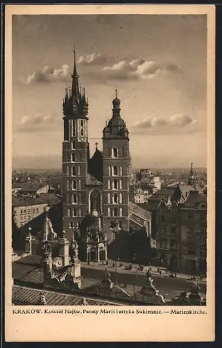 AK Krakau-Krakow, Blick auf die Marienkirche