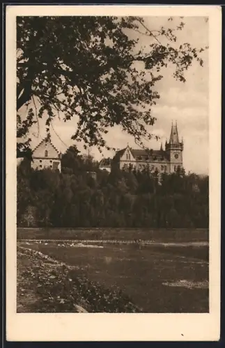 AK Zruc n. Sáz, Zámek, Blick zum Schloss