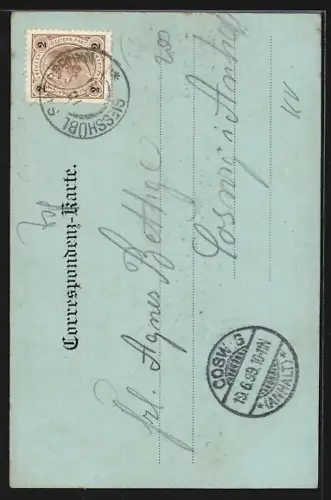 Mondschein-AK Giesshübl-Sauerbrunn, Ortsansicht mit Flusspartie