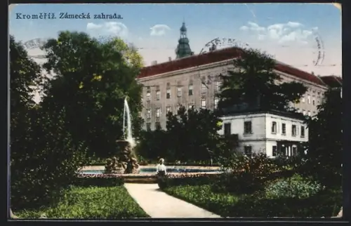 AK Kromeriz, Zamecka zahrada, Schloss mit Garten und Fontäne