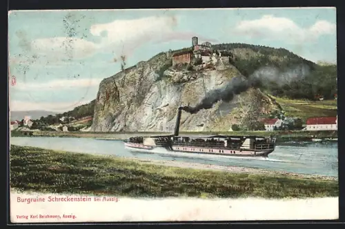 AK Schreckenstein b. Aussig, Dampfer, Burgruine