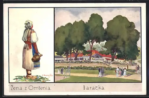 Künstler-AK Trencianské Teplice, Bad / Kúpele, Frau aus Omsenie