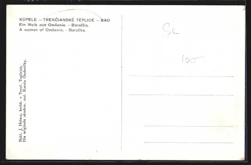 Künstler-AK Trencianské Teplice, Bad / Kúpele, Frau aus Omsenie