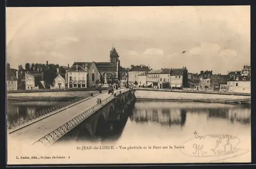 AK Saint-Jean-de-Losne, Vue générale et le Pont sur la Saone
