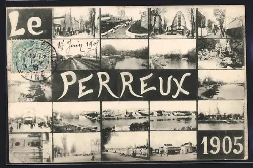 AK Le Perreux-sur-Marne, Ortsansicht mit Kirche, Fluss, Strassenpartie