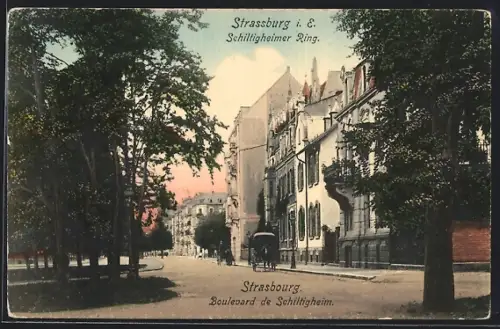 AK Strassburg i. E., Schiltigheimer Ring mit Pferdewagen
