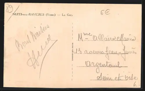 AK Nuits-sous-Raviéres, Bahnhofsgebäude, la Gare