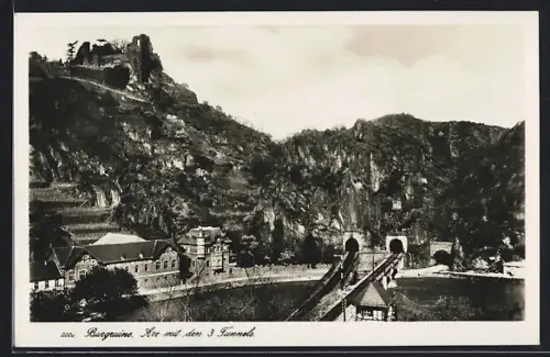 AK Altenahr, Burgruine Are mit den 3 Tunneln