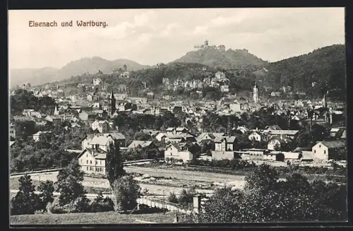 AK Eisenach, Ortspanorama mit Wartburg