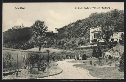 AK Eisenach, Blick auf Villa mit Wartburg
