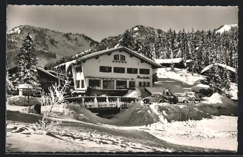AK Spitzingsee, Gasthaus und Café Wurzhütte gegen Stolzenberg und Rothkopf