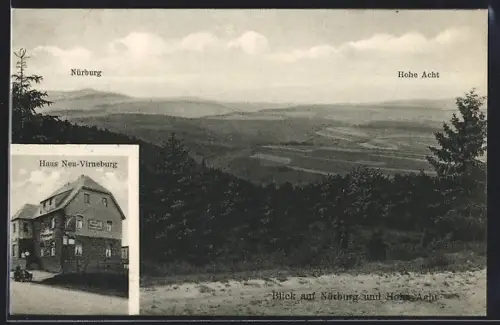 AK Virneburg, Cafe-Restaurant Haus Neu-Virneburg von J. Schüller, Hohe Acht und Nürburg