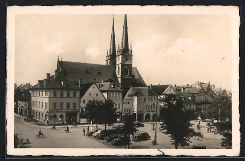AK Saalfeld /Saale, St. Johanniskirche und Marktplatz