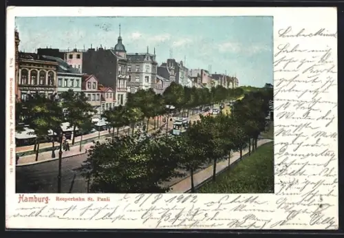 AK Hamburg-St. Pauli, Strassenbahnen an der Reeperbahn