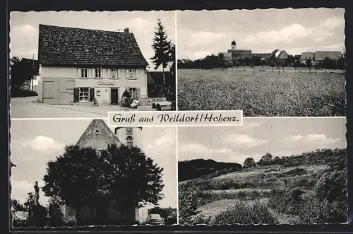 AK Weildorf / Hohenzollern, Geschäft Norbert Huber, Inh. M. Stehle, Teilansichten