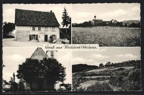 AK Weildorf / Hohenzollern, Geschäft Norbert Huber, Inh. M. Stehle, Teilansichten