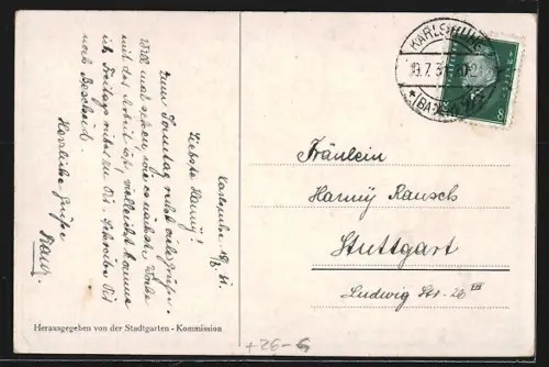 Künstler-AK sign. Göhler: Karlsruhe, Stadtgarten am Südeingang