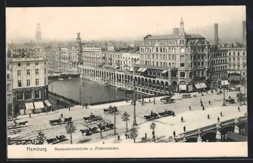 AK Hamburg, Reesendammbrücke und Alsterarkaden mit Geschäften