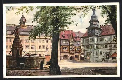 Künstler-AK Eisenach / Thüringen, Marktplatz