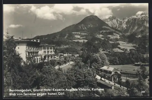 AK Berchtesgaden, Grand Hotel Kaiserin Auguste Viktoria, Kurhaus, Blick von Terrasse gegen hohen Göll