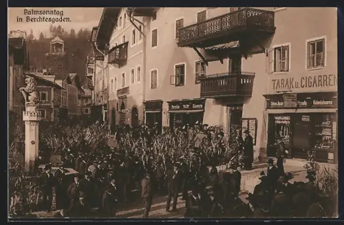 AK Berchtesgaden, Palmsonntag, Strassenansicht, Menschenmenge, Geschäfte