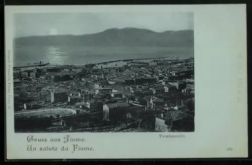 Mondschein-AK Fiume, Totalansicht