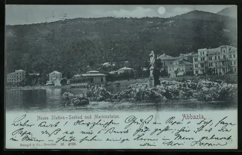 AK Abbazia, Neues Slatina-Seebad und Marienstatue